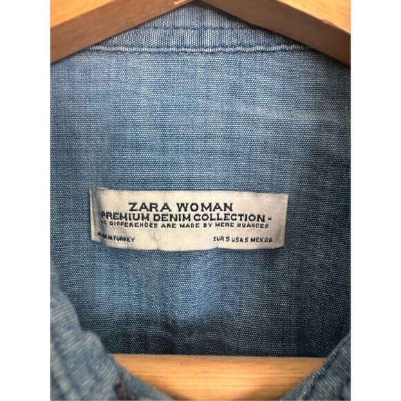 Zara Premium Denim Collection Long Sleeve Button Down Shirt Blue Size Small - Picture 5 of 9